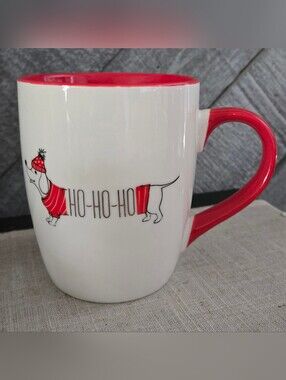 Hazel & Co. White and Red 'Ho-Ho-Ho' Dachshund Xmas Mug Ceramic Coffee Cup